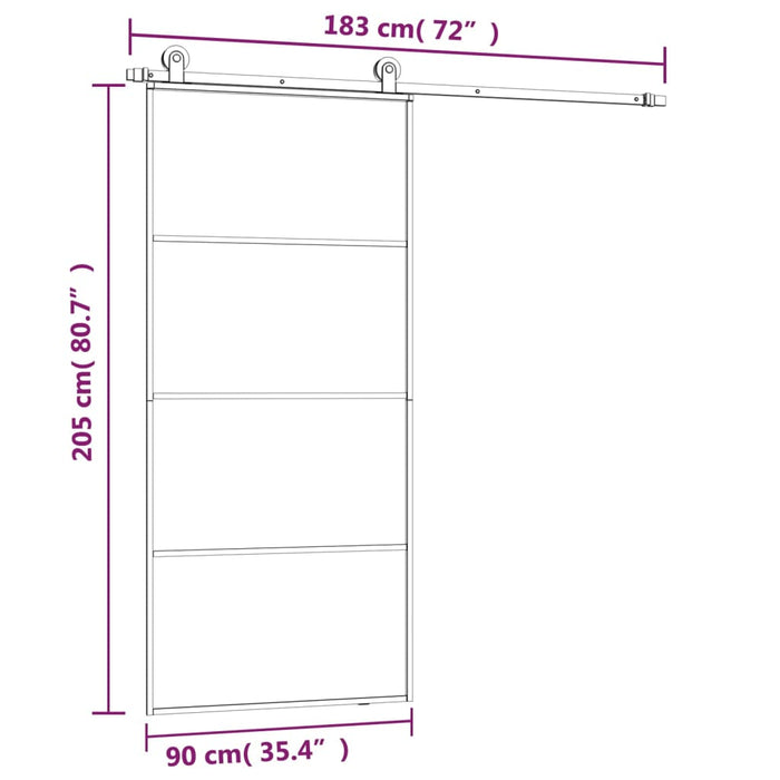 Porta Scorrevole con Ferramenta 90x205cm Vetro ESG Alluminio 3152147