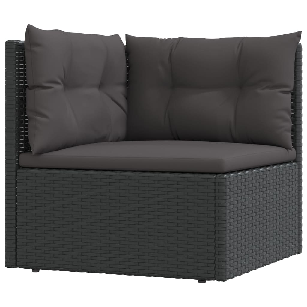 Divano Angolare da Giardino con Cuscini in Polyrattan Nero 319587