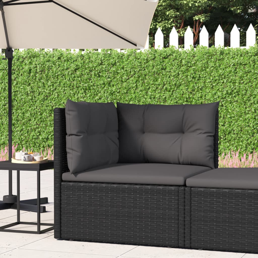 Divano Angolare da Giardino con Cuscini in Polyrattan Nero 319587