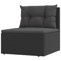 Divano Centrale da Giardino con Cuscini in Polyrattan Nero 319588