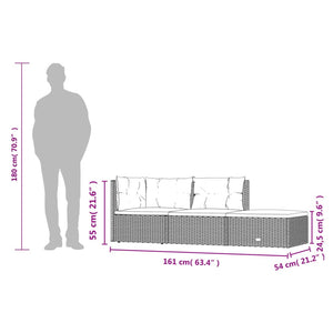 Set Divani da Giardino 3 pz con Cuscini Nero in Polyrattan 319591