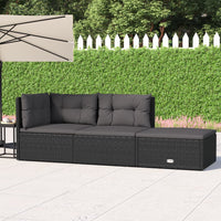 Set Divani da Giardino 3 pz con Cuscini Nero in Polyrattan 319591