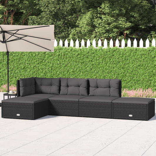 Set Divani da Giardino 5 pz con Cuscini Nero in Polyrattan 319593