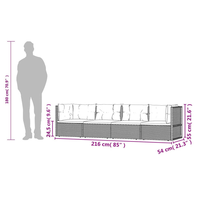 Set Divani da Giardino 4 pz con Cuscini Nero in Polyrattan 319598