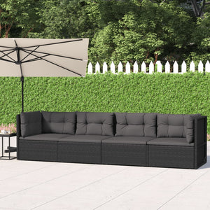 Set Divani da Giardino 4 pz con Cuscini Nero in Polyrattan 319598