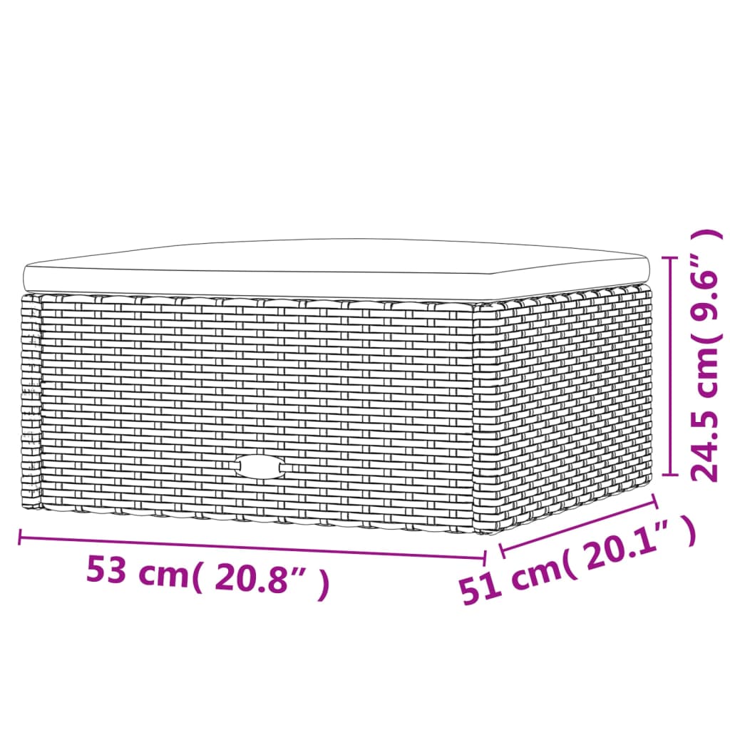 Poggiapiedi da Giardino con Cuscino in Polyrattan Grigio 319602