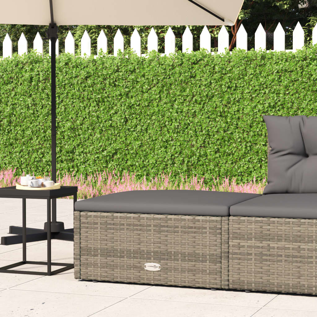 Poggiapiedi da Giardino con Cuscino in Polyrattan Grigio 319602