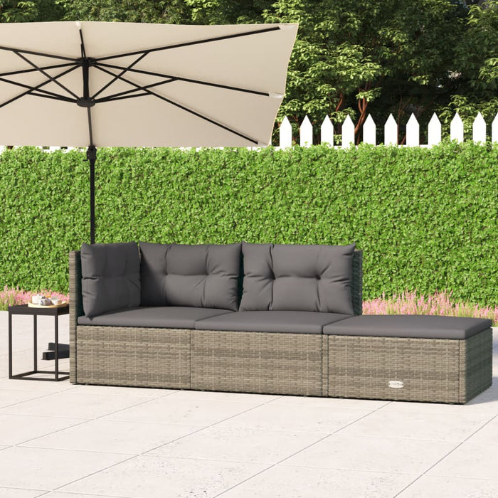 Set Divani da Giardino 3 pz con Cuscini in Polyrattan Grigio 319604