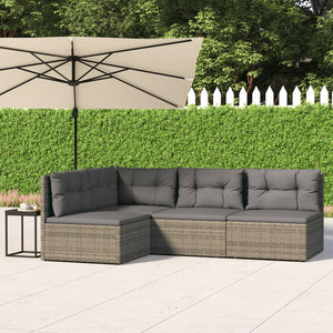 Set Divani da Giardino 4 pz con Cuscini in Polyrattan Grigio 319607