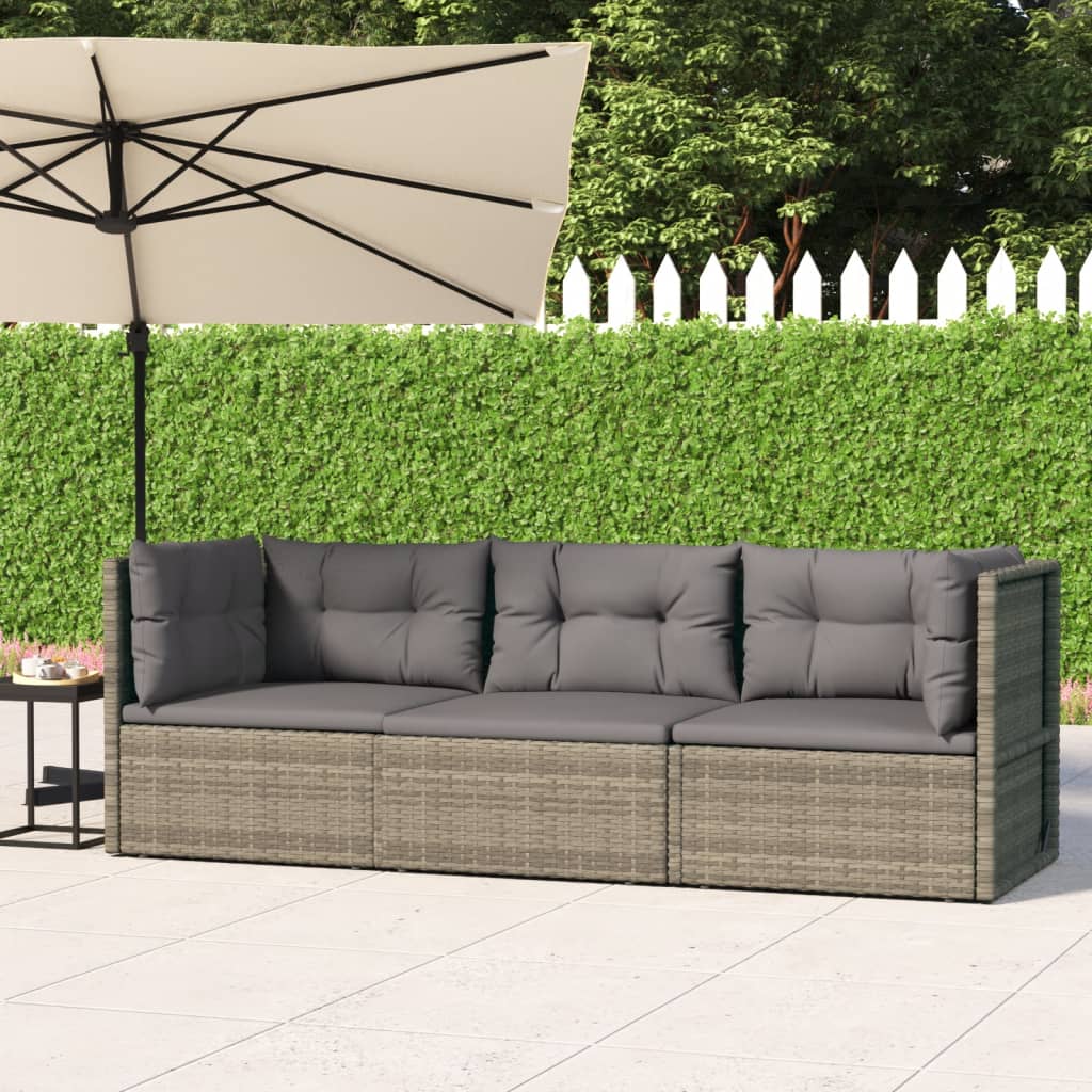 Set Divani da Giardino 3 pz con Cuscini in Polyrattan Grigio 319609