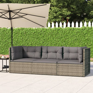 Set Divani da Giardino 3 pz con Cuscini in Polyrattan Grigio 319609