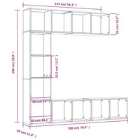 Set Mobili Libreria / Porta TV 3 pz Rovere Fumo 180x30x180 cm cod mxl 22889