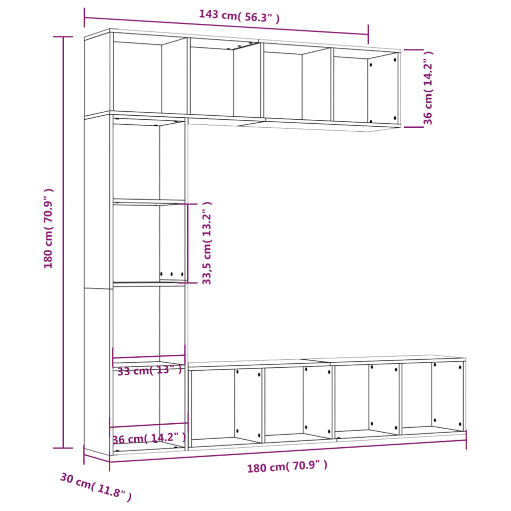 Set Mobili Libreria / Porta TV 3 pz Rovere Fumo 180x30x180 cm