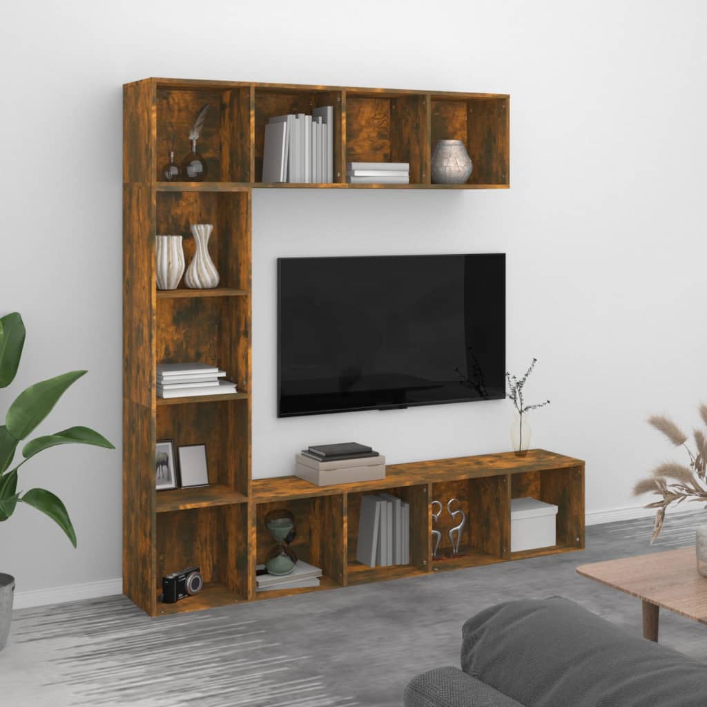 Set Mobili Libreria / Porta TV 3 pz Rovere Fumo 180x30x180 cm