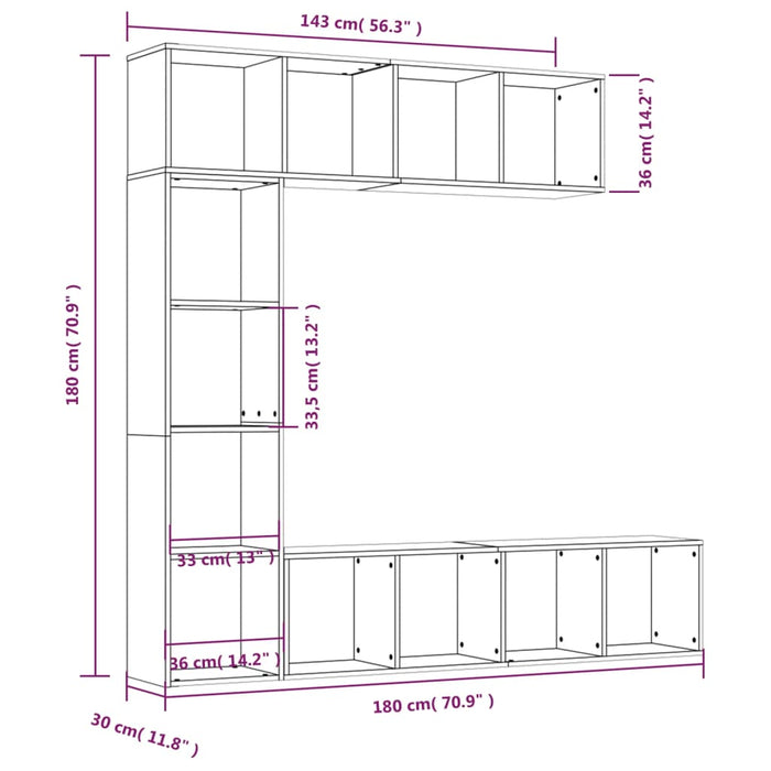 Set Mobili Libreria / Porta TV 3 pz Grigio Sonoma 180x30x180 cm