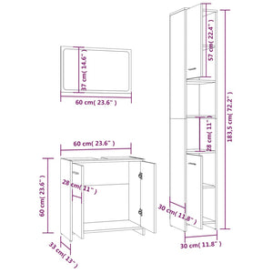 Set Mobili da Bagno 3 pz Rovere Fumo in Legno Multistrato cod mxl 31398