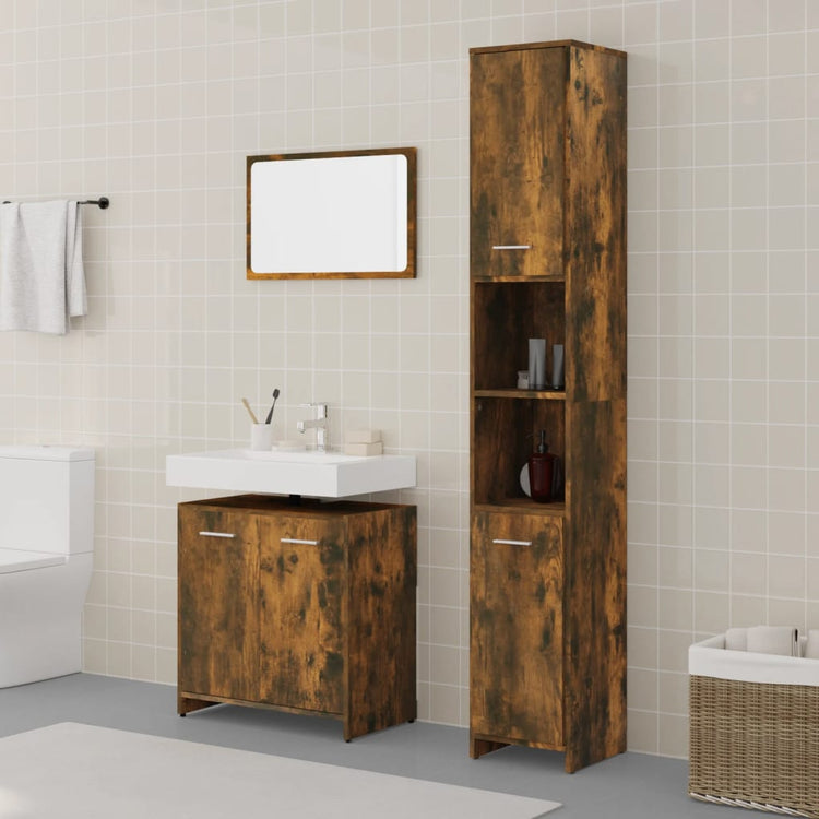 Set Mobili da Bagno 3 pz Rovere Fumo in Legno Multistrato cod mxl 31398