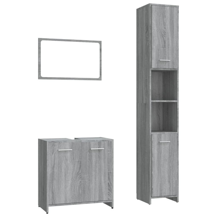 Set Mobili da Bagno 3 pz Grigio Sonoma in Legno Multistrato cod mxl 11868