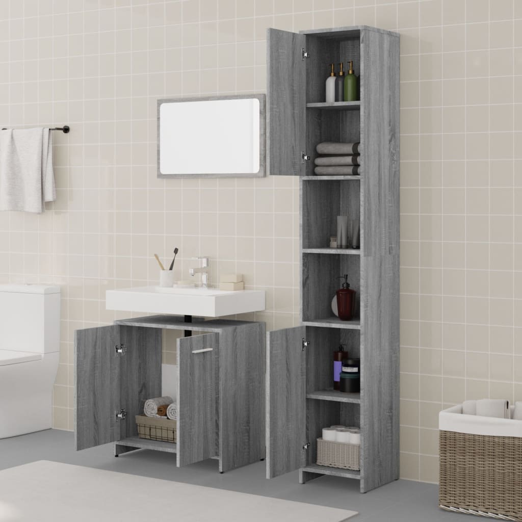 Set Mobili da Bagno 3 pz Grigio Sonoma in Legno Multistrato 3152717