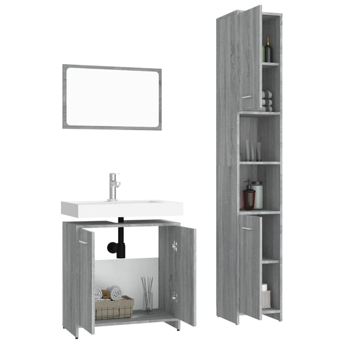 Set Mobili da Bagno 3 pz Grigio Sonoma in Legno Multistrato cod mxl 11868