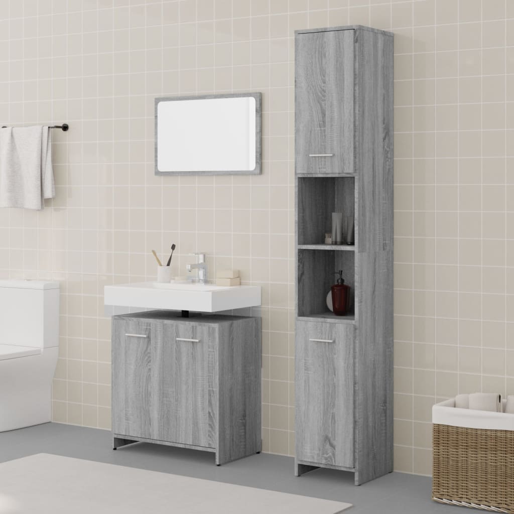 Set Mobili da Bagno 3 pz Grigio Sonoma in Legno Multistrato cod mxl 11868