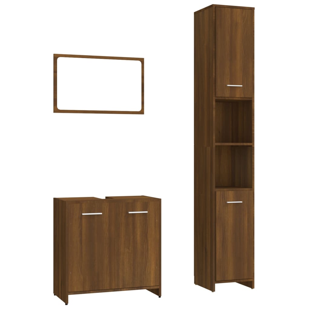 Set Mobili da Bagno 3 pz Rovere Marrone in Legno Multistrato 3152718