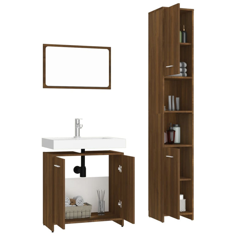 Set Mobili da Bagno 3 pz Rovere Marrone in Legno Multistrato cod mxl 18662