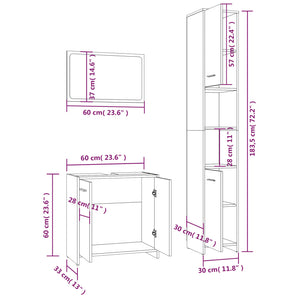 Set Mobili da Bagno 3 pz Rovere Marrone in Legno Multistrato cod mxl 18662