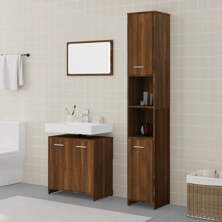 Set Mobili da Bagno 3 pz Rovere Marrone in Legno Multistrato cod mxl 18662