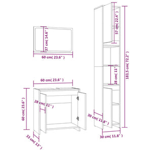 Set Mobili da Bagno 3 pz Rovere Fumo in Legno Multistrato 3152719