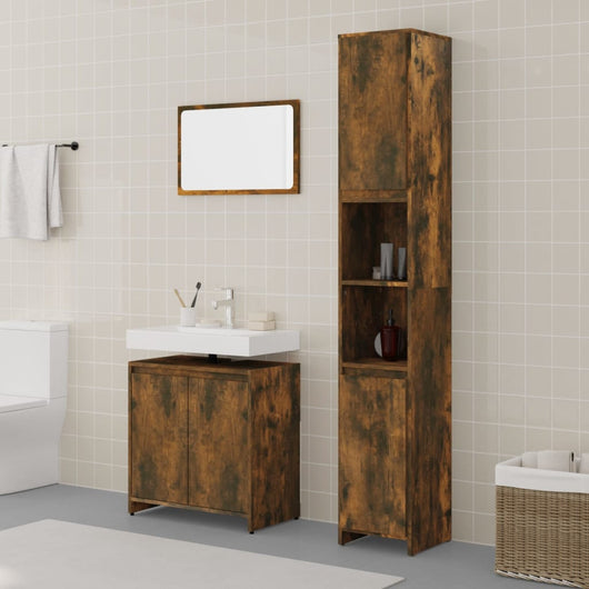 Set Mobili da Bagno 3 pz Rovere Fumo in Legno Multistrato 3152719