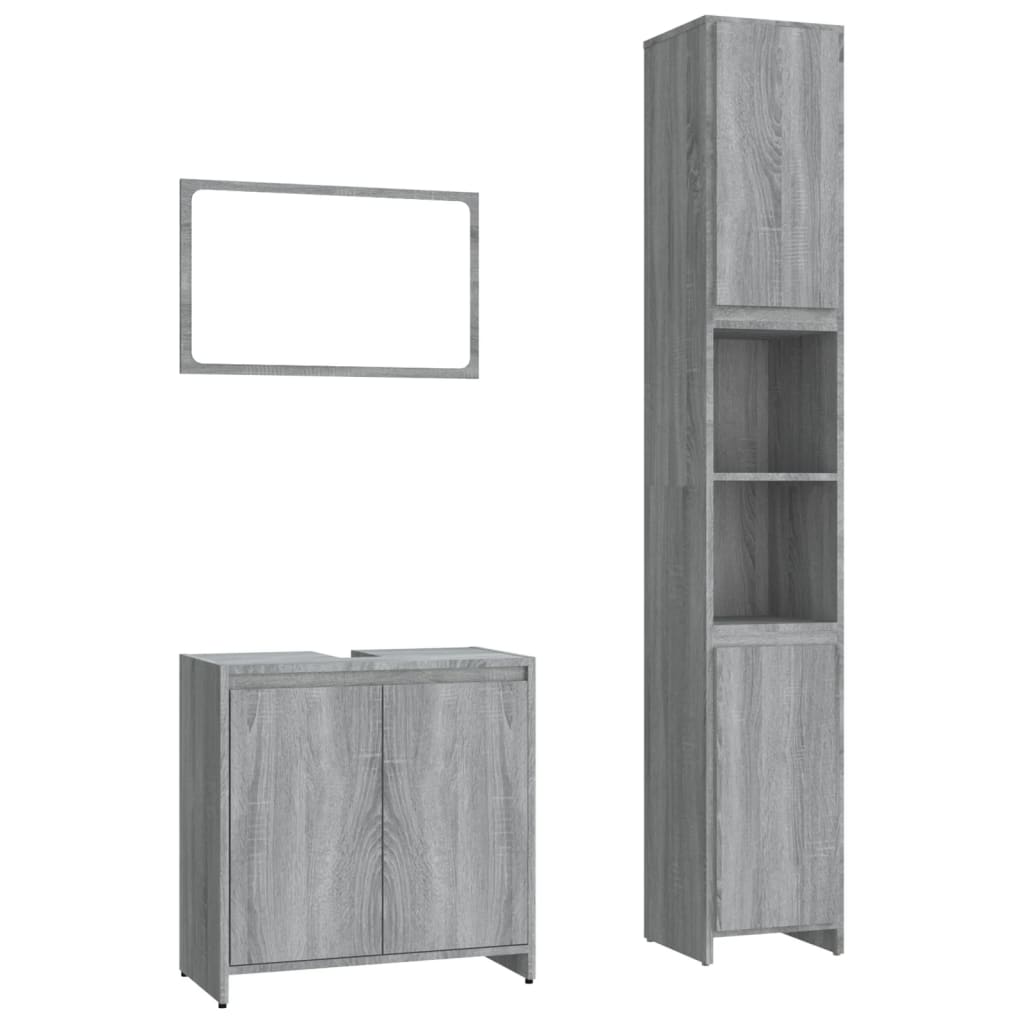 Set Mobili da Bagno 3 pz Grigio Sonoma in Legno Multistrato 3152720