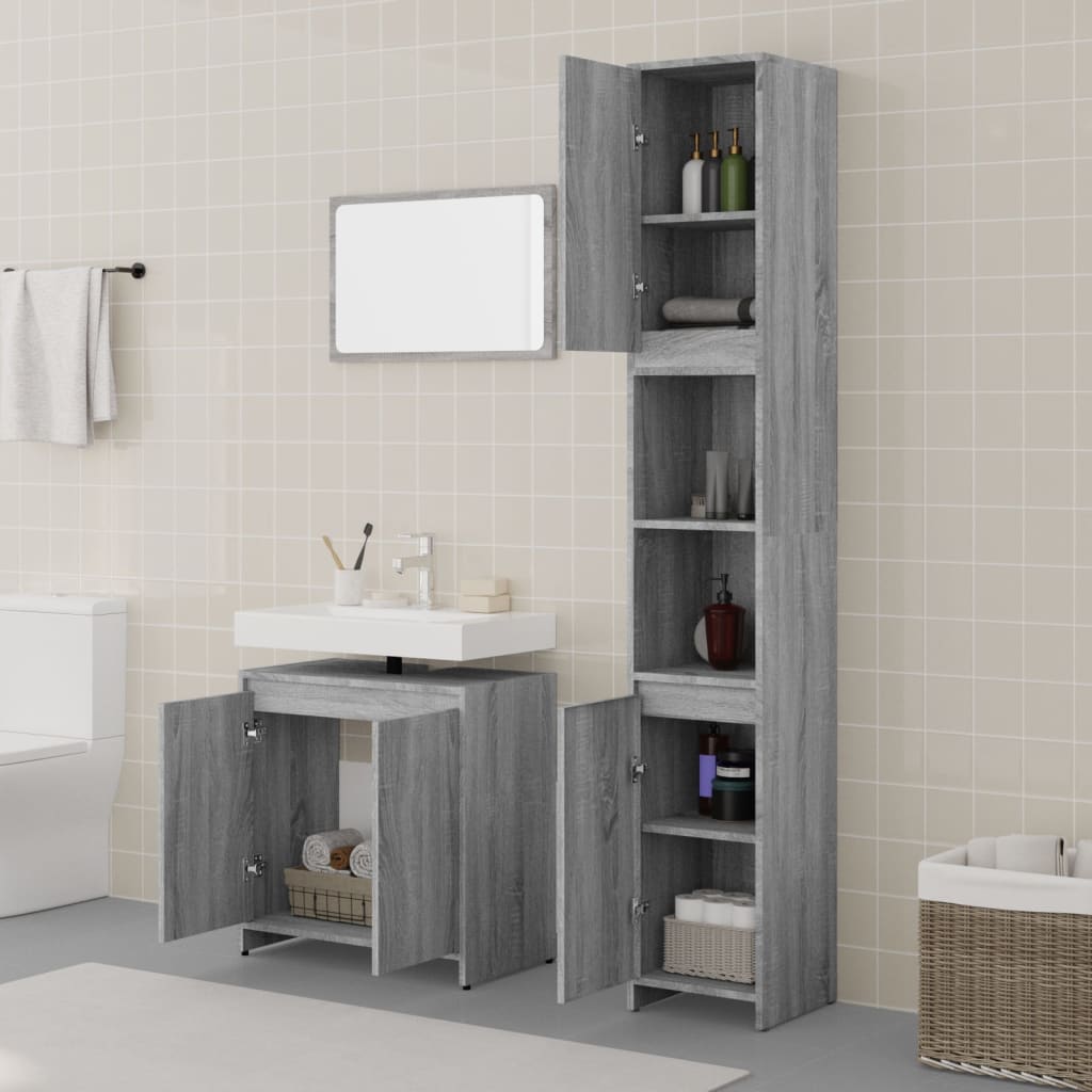 Set Mobili da Bagno 3 pz Grigio Sonoma in Legno Multistrato 3152720