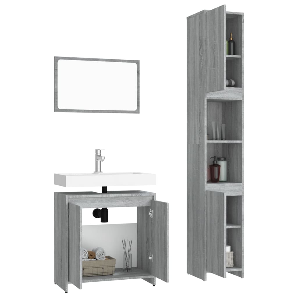 Set Mobili da Bagno 3 pz Grigio Sonoma in Legno Multistrato 3152720