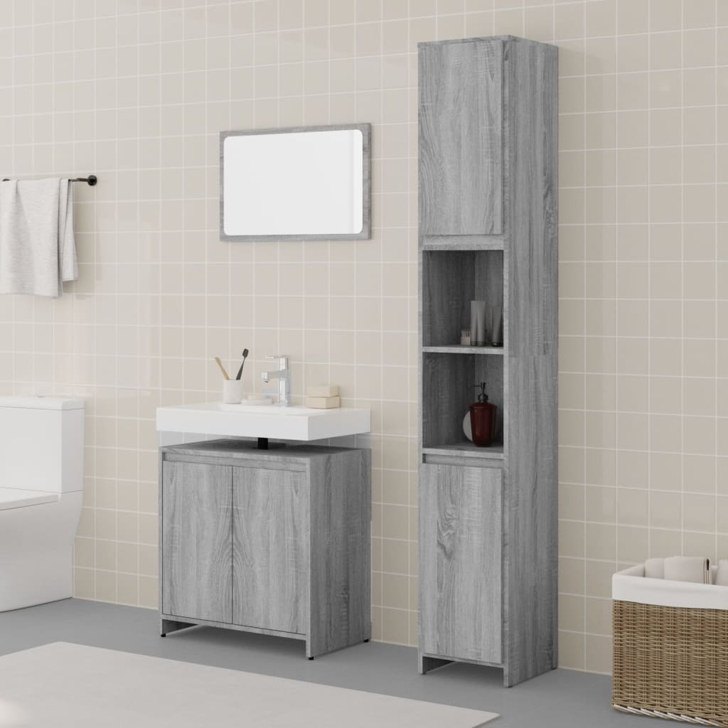 Set Mobili da Bagno 3 pz Grigio Sonoma in Legno Multistrato 3152720