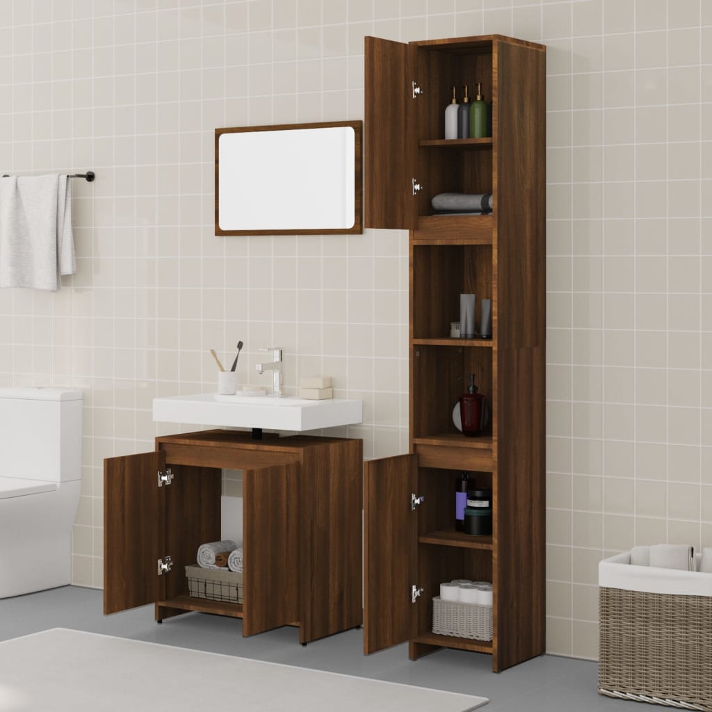 Set Mobili da Bagno 3 pz Rovere Marrone in Legno Multistrato 3152721