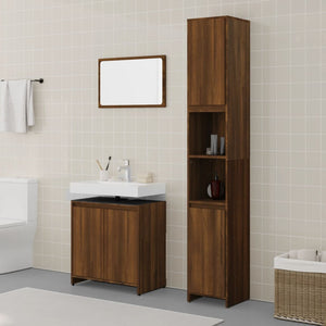 Set Mobili da Bagno 3 pz Rovere Marrone in Legno Multistrato 3152721