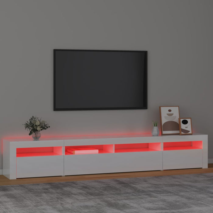 Mobile Porta TV con Luci LED Bianco Lucido 240x35x40 cm