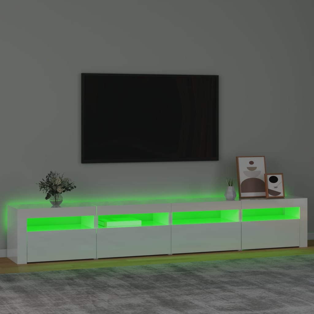 Mobile Porta TV con Luci LED Bianco Lucido 240x35x40 cm 3152766