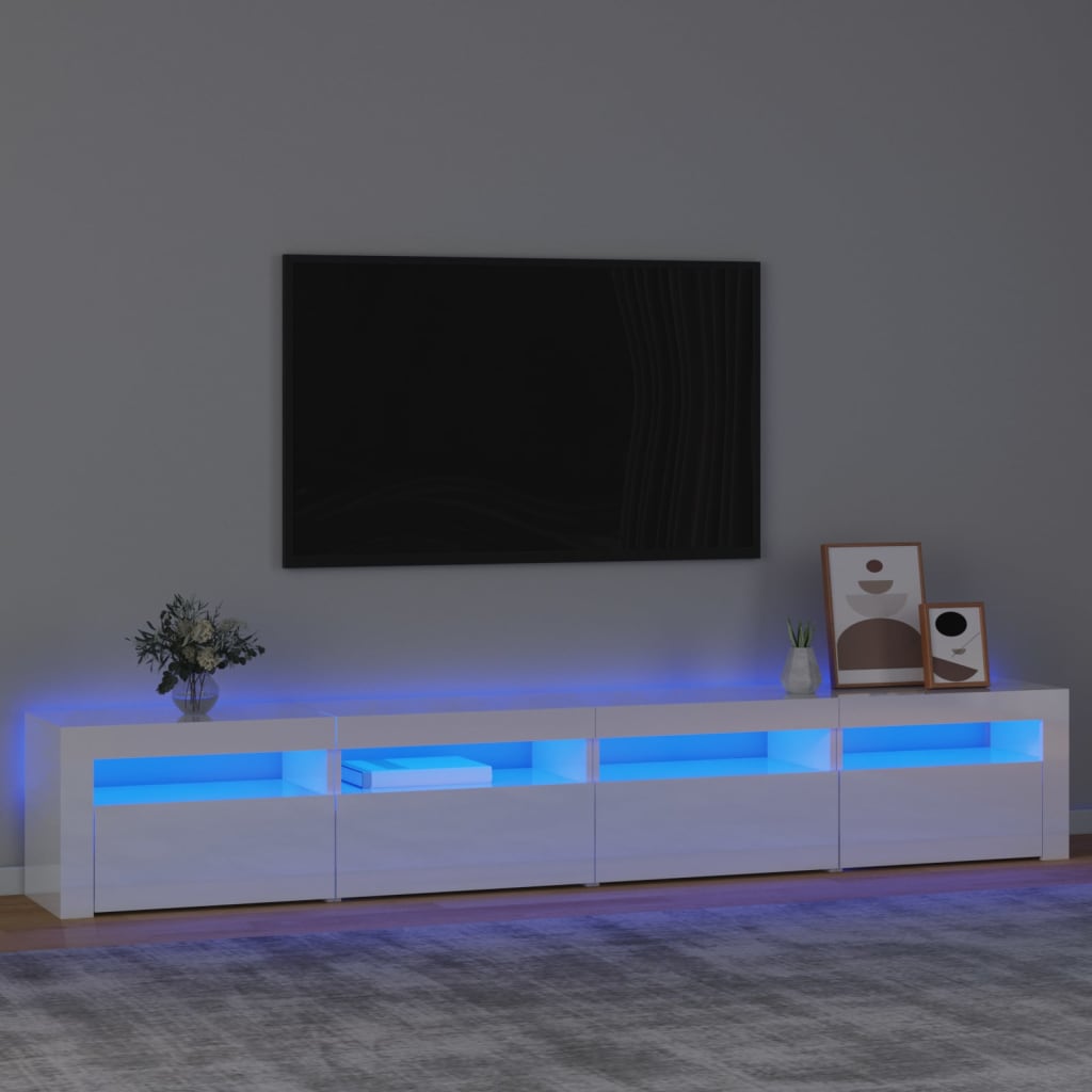 Mobile Porta TV con Luci LED Bianco Lucido 240x35x40 cm 3152766