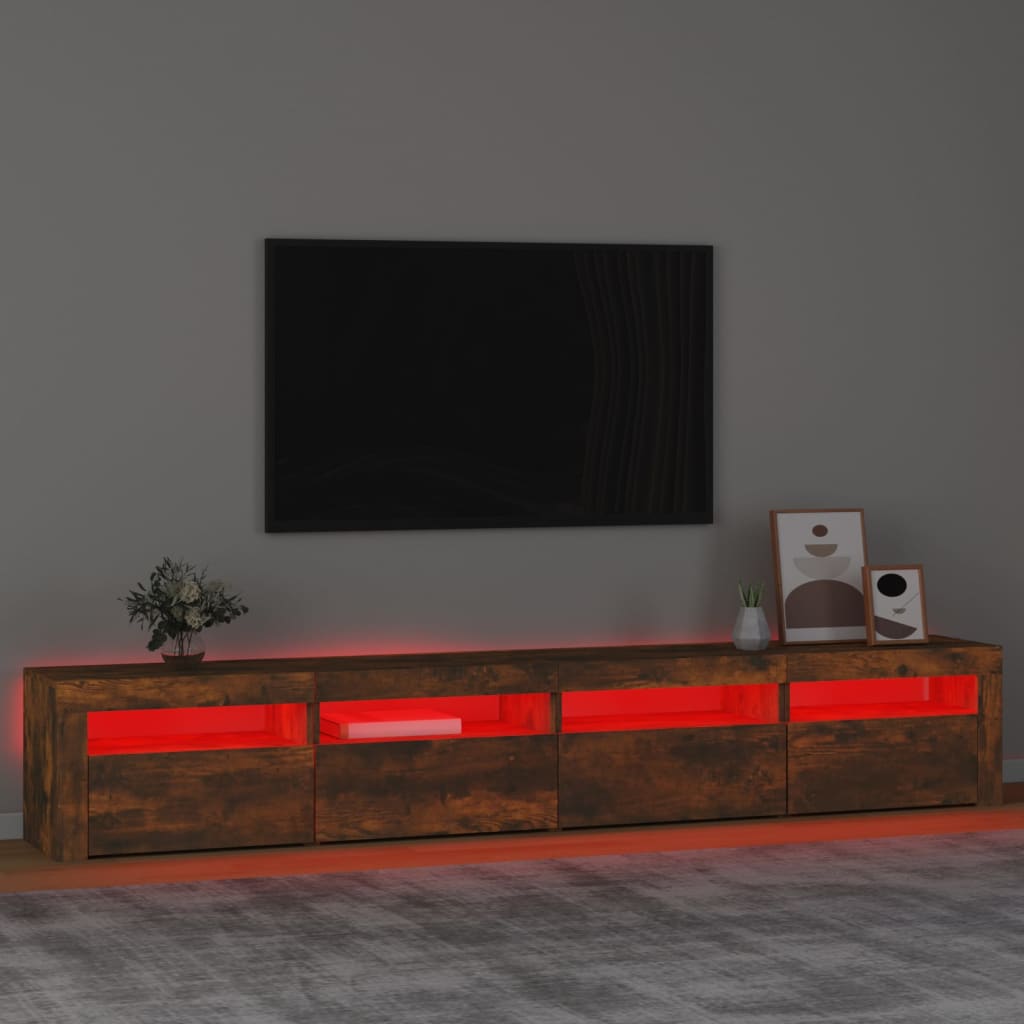 Mobile Porta TV con Luci LED Rovere Fumo 240x35x40 cm cod mxl 18643