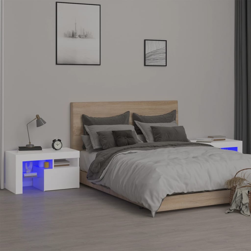 Comodini 2 pz con Luci a LED Bianchi 70x36,5x40 cm cod mxl 63307