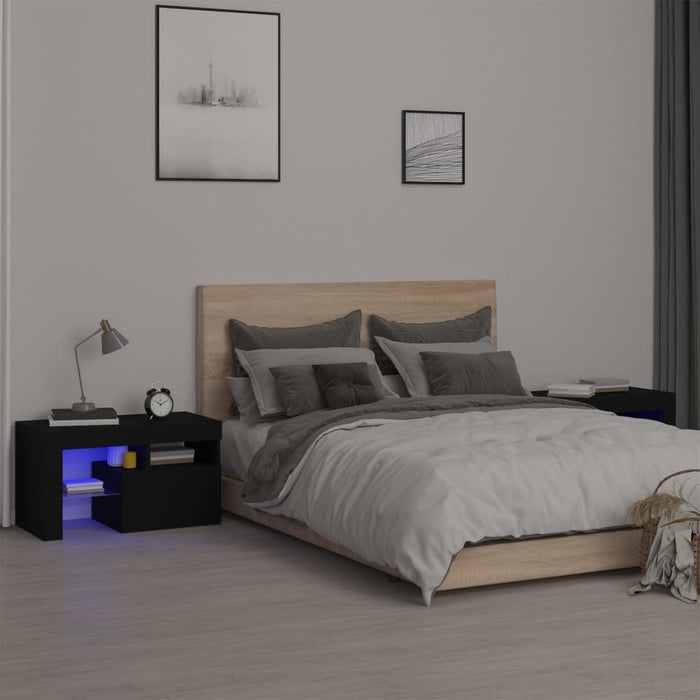 Comodini 2 pz con Luci a LED Neri 70x36,5x40 cmcod mxl 100197