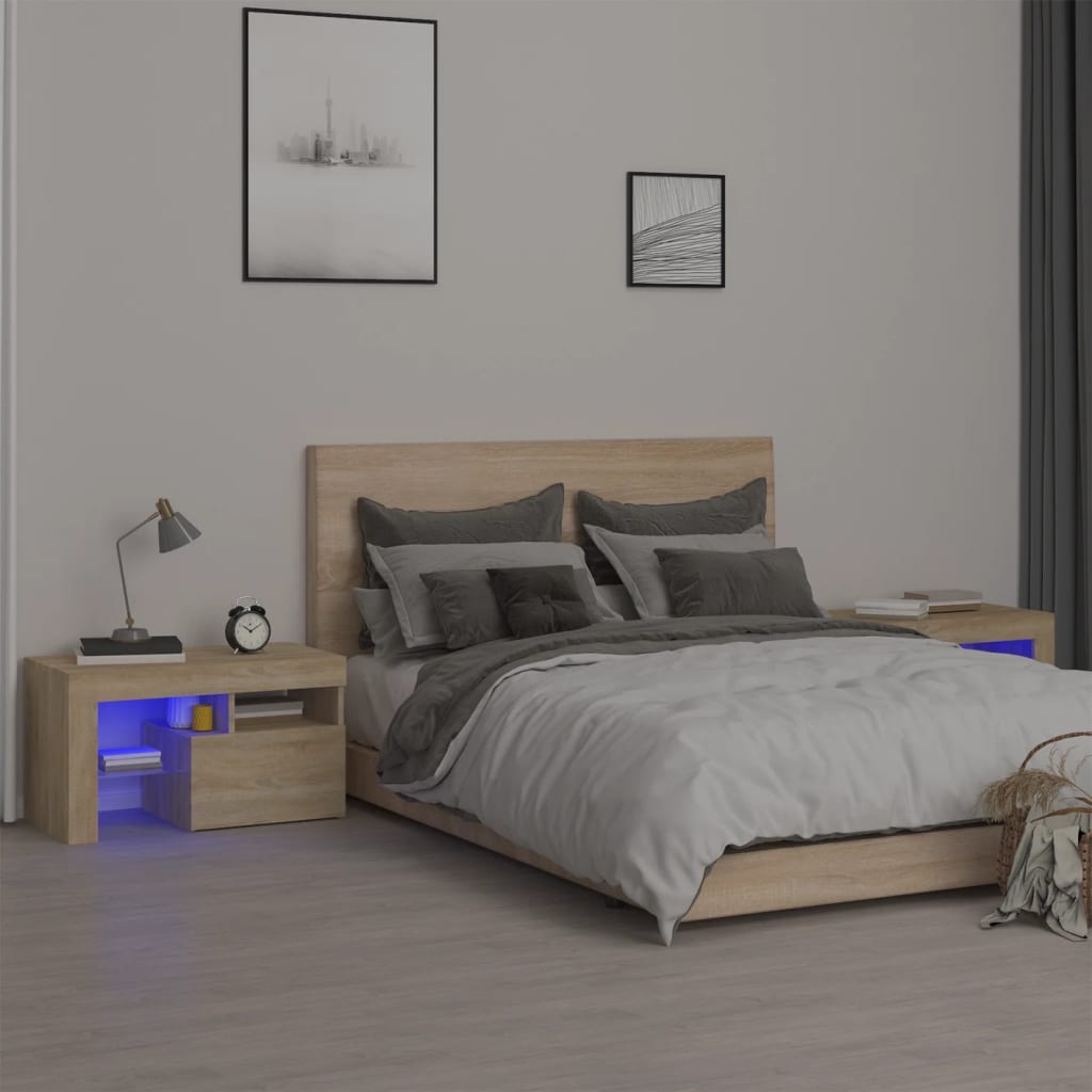 Comodini 2 pz con Luci a LED Rovere Sonoma 70x36,5x40 cmcod mxl 76238