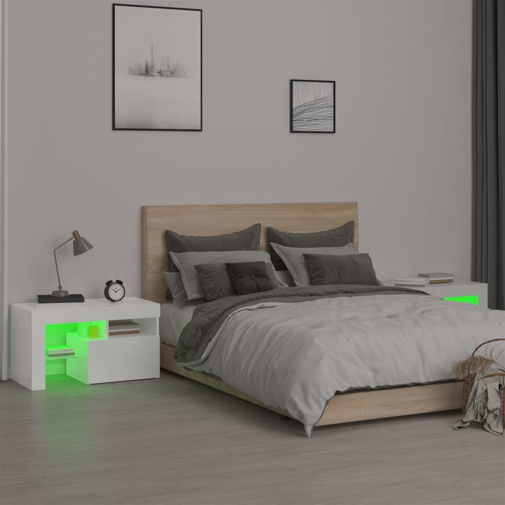 Comodini 2 pz con Luci a LED Bianco Lucido 70x36,5x40 cm 3152774