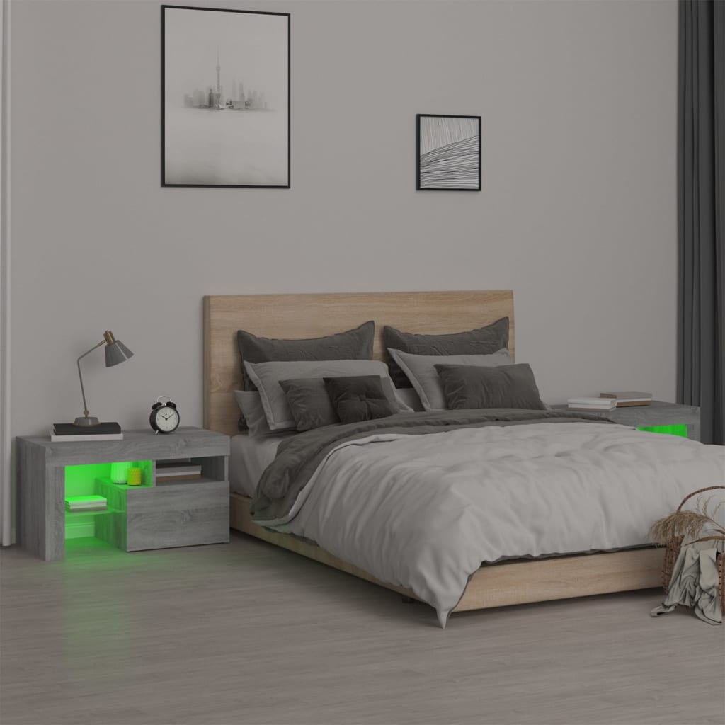 Comodini 2 pz con Luci LED Grigio Sonoma 70x36,5x40 cm 3152776