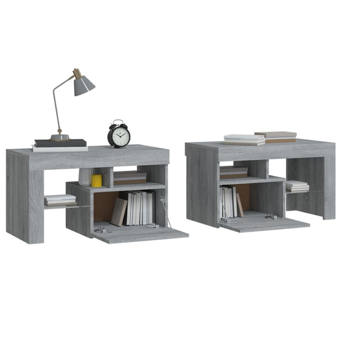 Comodini 2 pz con Luci LED Grigio Sonoma 70x36,5x40 cm 3152776