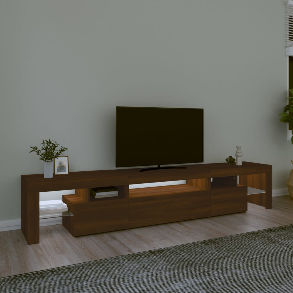 Mobile Porta TV con Luci LED Rovere Marrone 215x36,5x40 cm 3152801