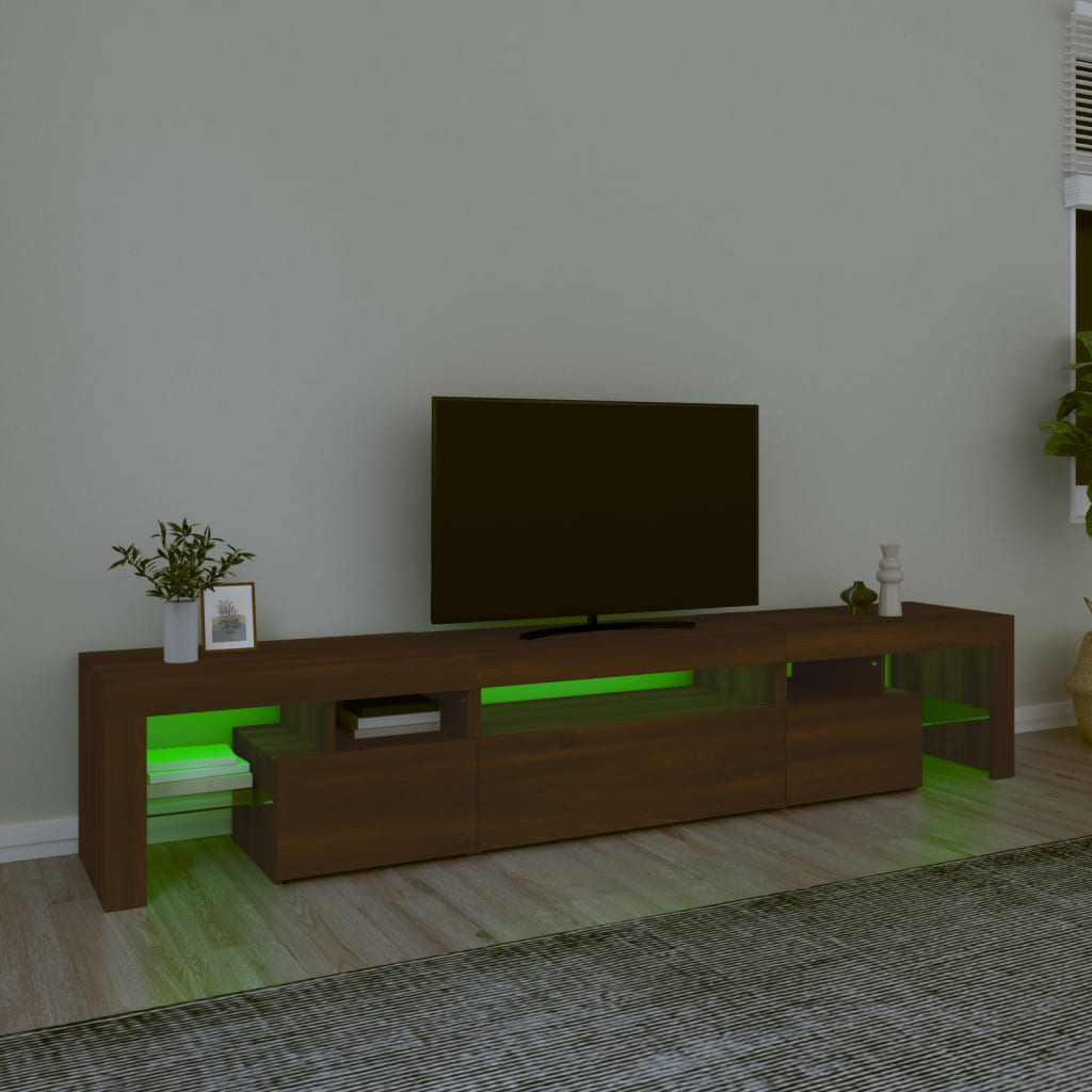 Mobile Porta TV con Luci LED Rovere Marrone 215x36,5x40 cm 3152801