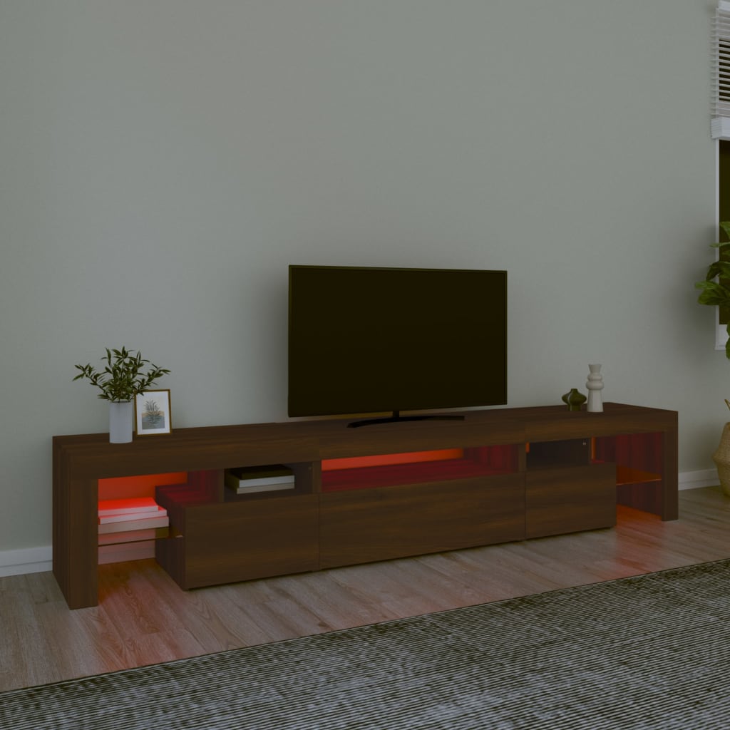 Mobile Porta TV con Luci LED Rovere Marrone 215x36,5x40 cm 3152801